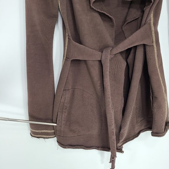 Lucky Brand Open-Front Cardigan Pockets Tie Front Brown Distressed Size X-Small - Picture 5 of 9